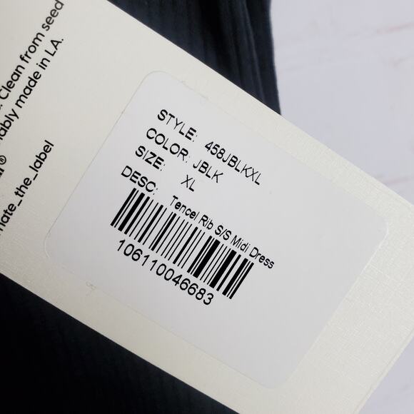 NEW Mate The Label Tencel Rib Short Sleeve Midi Dress XL Black Side Slit Stretch - Picture 8 of 12